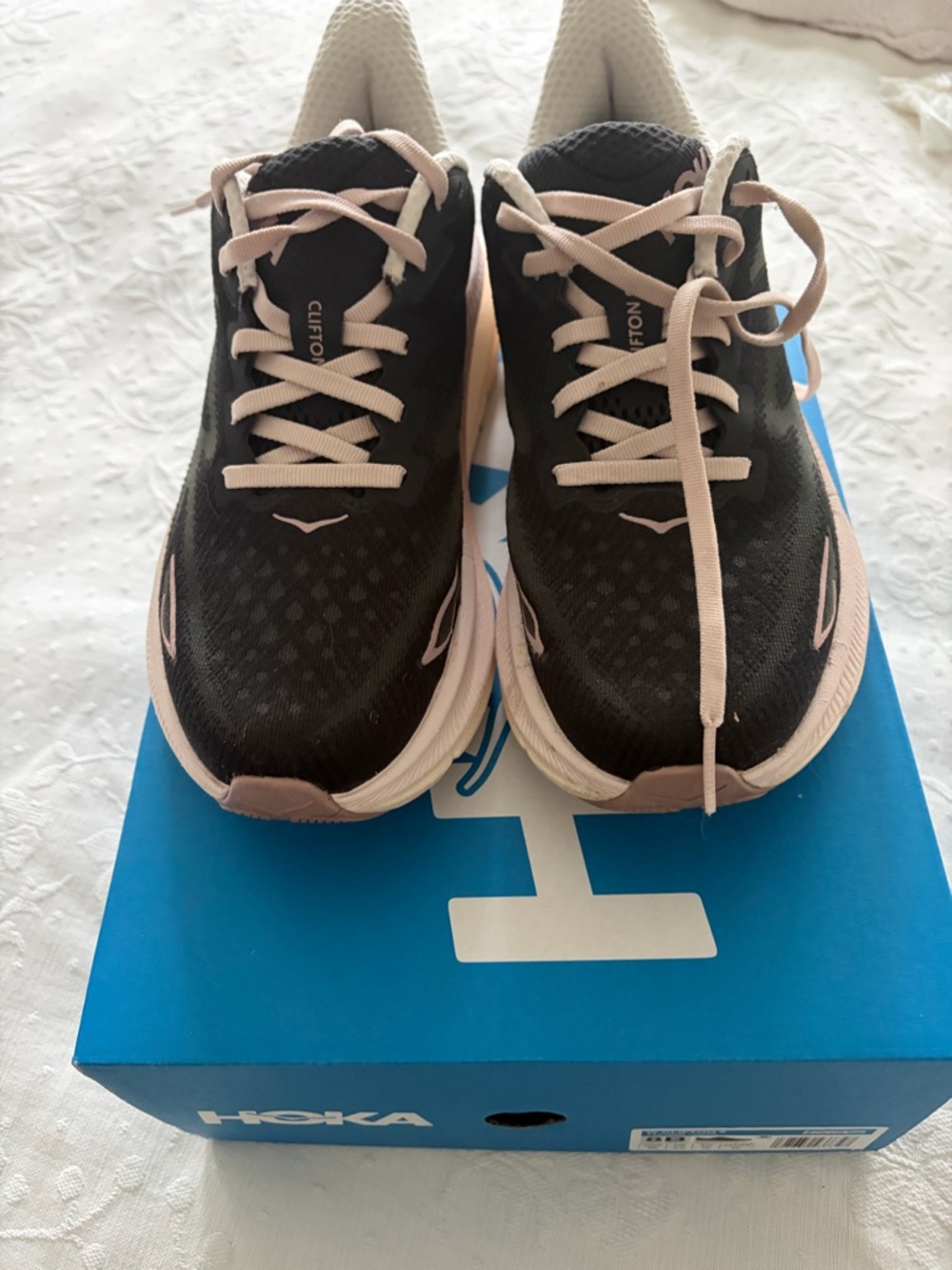 Hoka Women's Black Running Shoes with Light Pink Trim